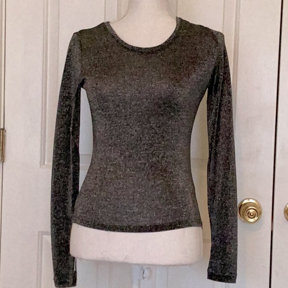 NWOT Free People Black & Silver Metallic Bodycon Top